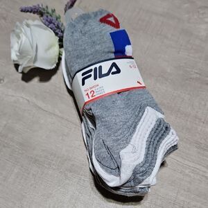 Fila Gray and White No Show Socks - 12 Pack NEW
